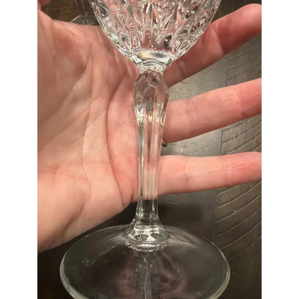Set of 3 Vintage Cut Glass Wine Goblets Fan Starburst Pattern Elegant Stemware